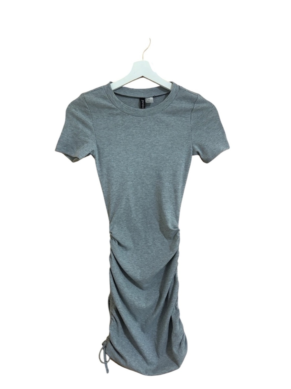 Divided Size XXS Grey Ribbed Tie Side Rusched Dress